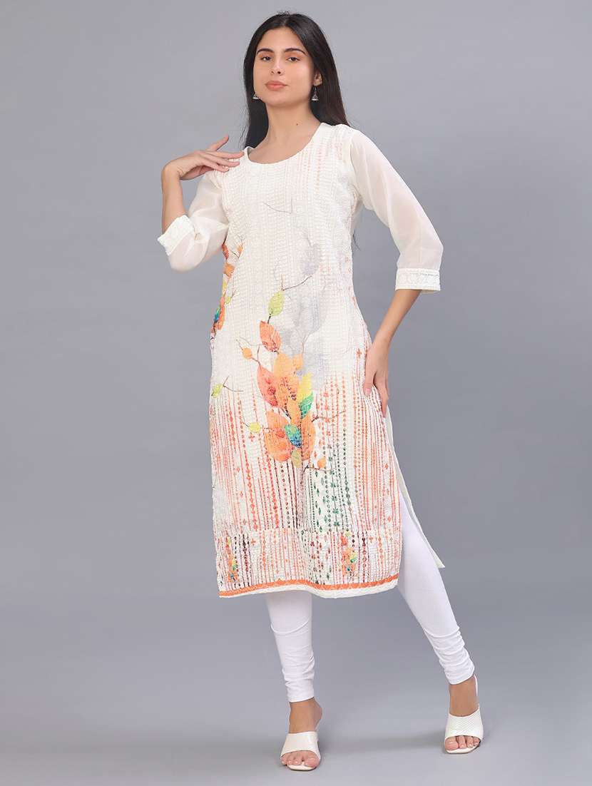 women printed three quarter sleeve straight kurta - 22035902 -  Standard Image - 4