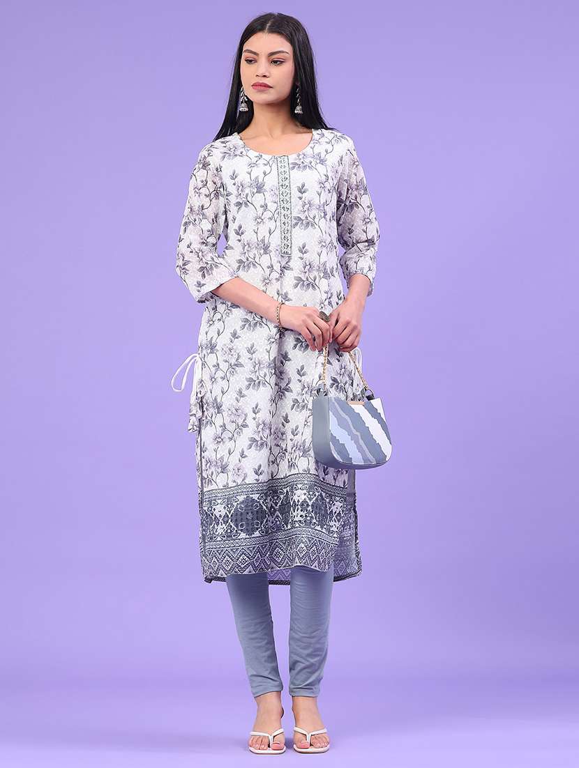 women floral printed three quarter sleeve straight kurta - 22035974 -  Standard Image - 4