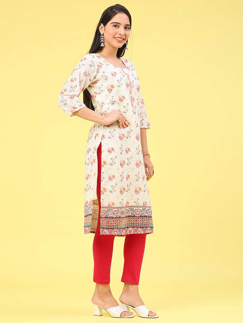 women floral printed three quarter sleeve straight kurta - 22035976 -  Standard Image - 4