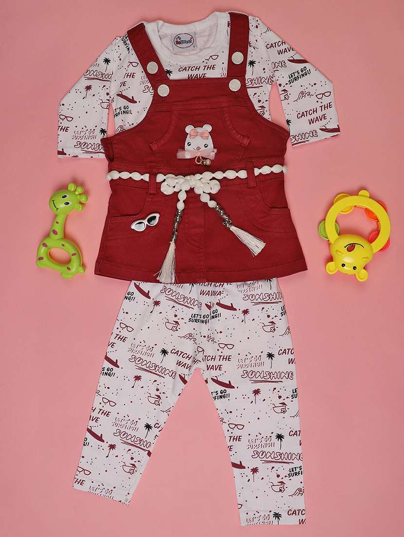 girls printed round neck full length set