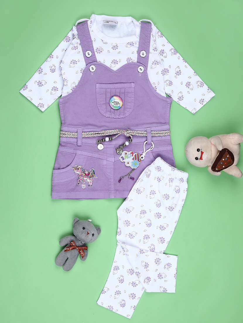 girls printed round neck full length set