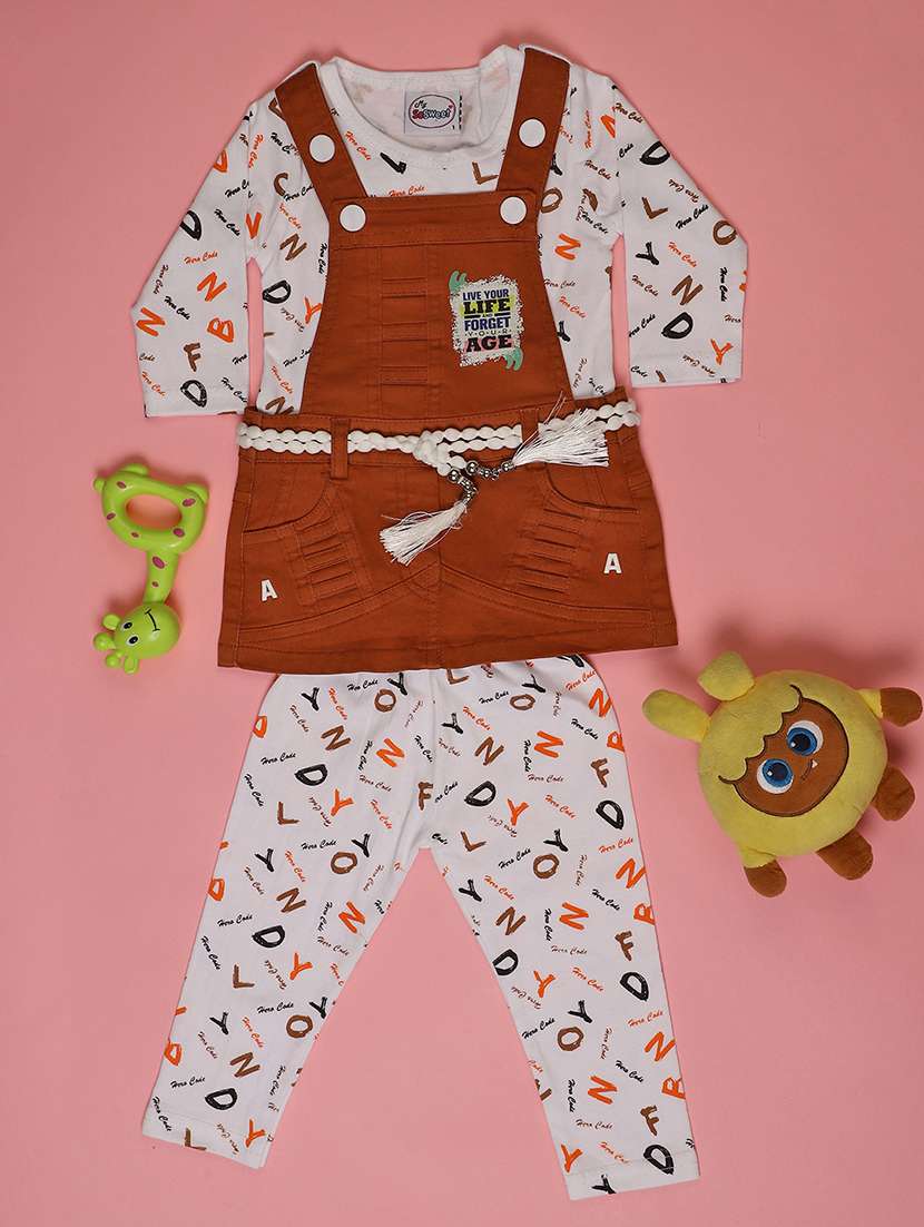 girls printed round neck full length set