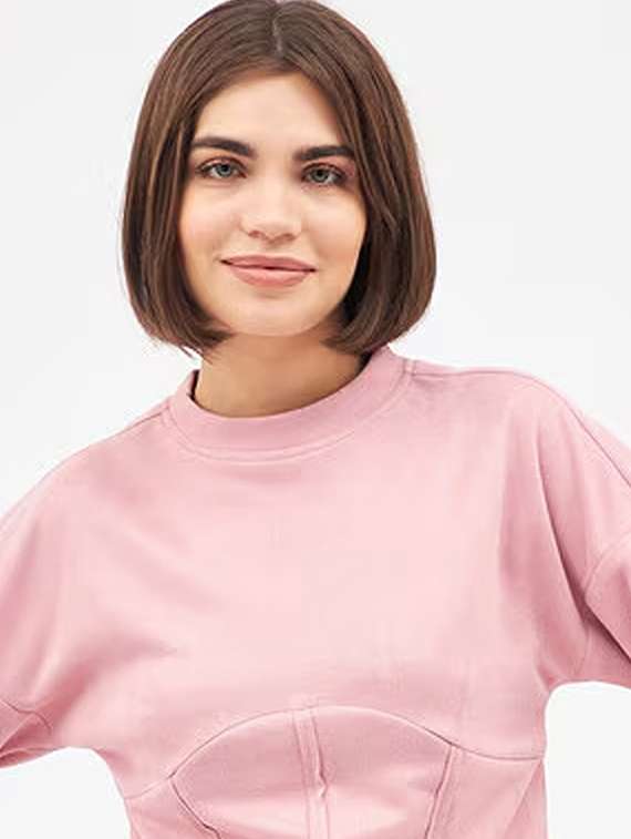 women pink solid long sleeve sweatshirt - 22036502 - Standard Image - 1