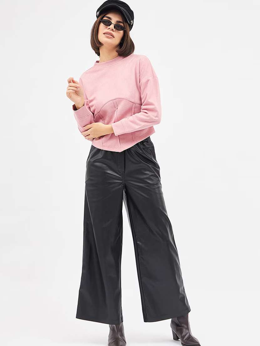 women pink solid long sleeve sweatshirt - 22036502 - Standard Image - 4