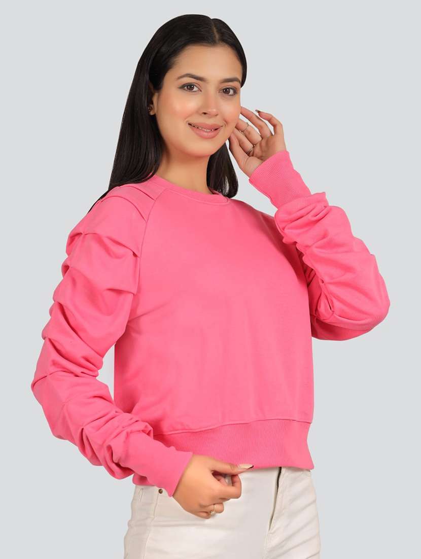 women pink solid long sleeve sweatshirt - 22036508 - Standard Image - 1