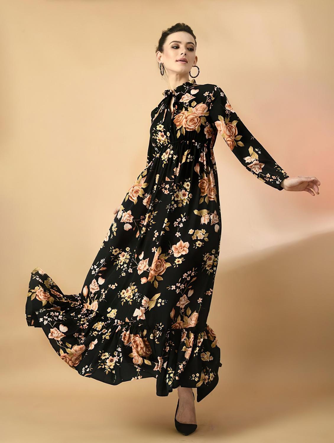 women floral print long sleeve tiered dress - 22036667 -  Standard Image - 1
