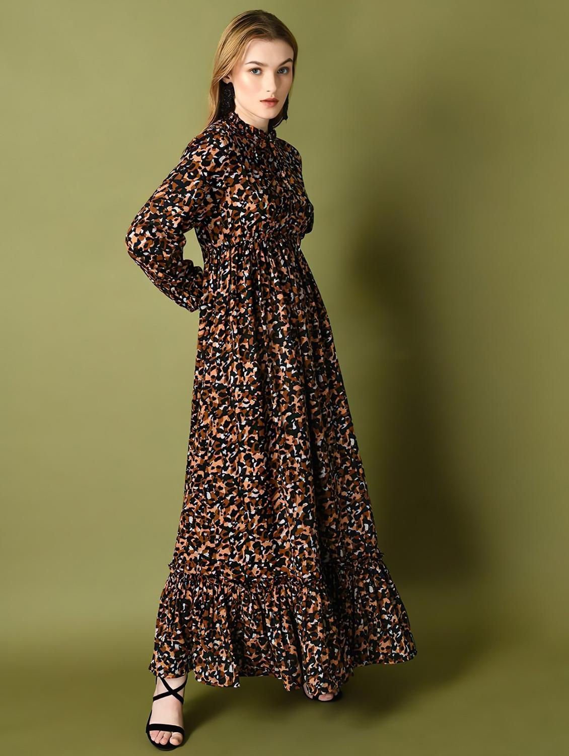 women animal print long sleeve tiered dress - 22036668 -  Standard Image - 1