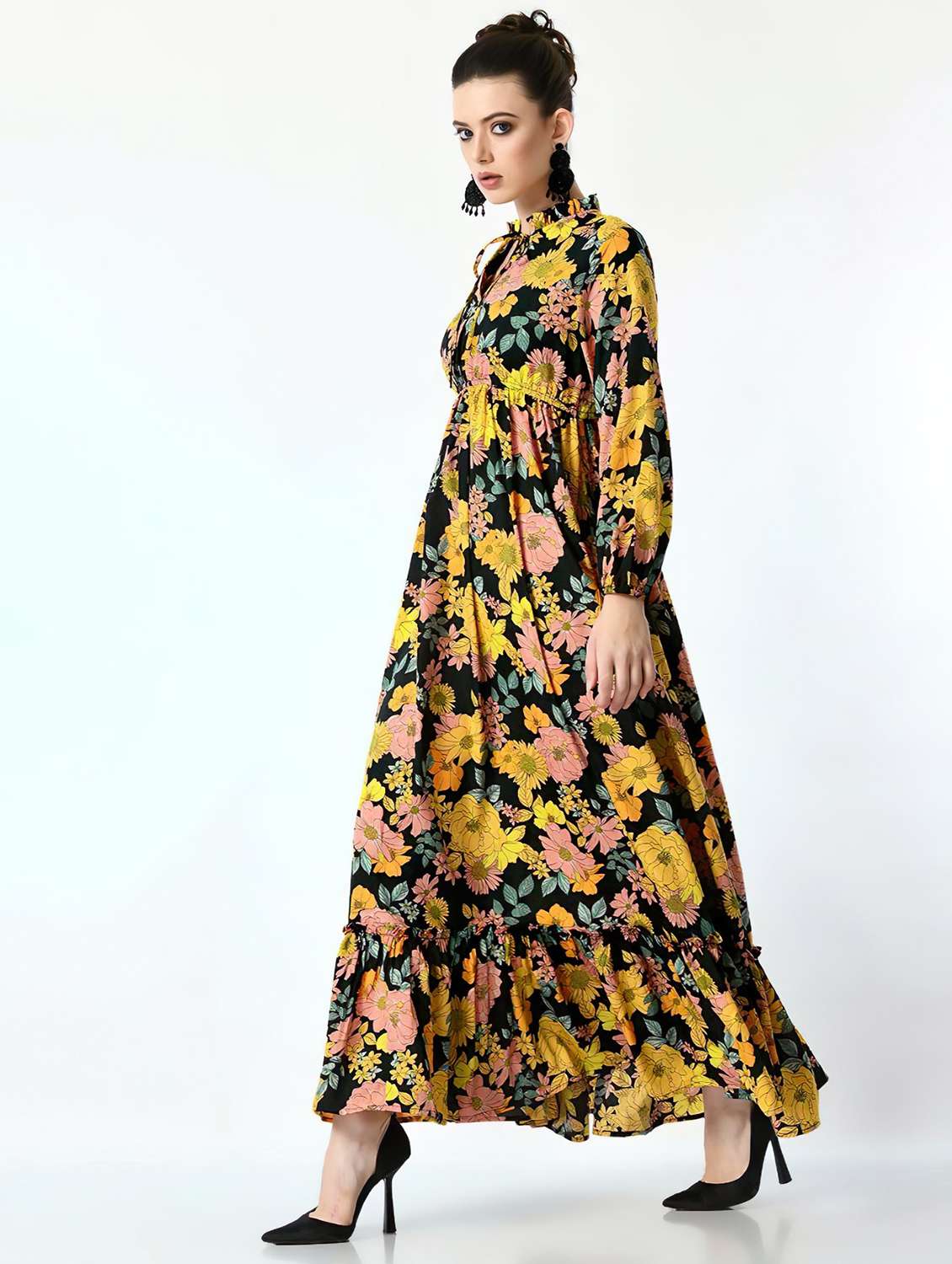 women floral print long sleeve tiered dress - 22036669 -  Standard Image - 1