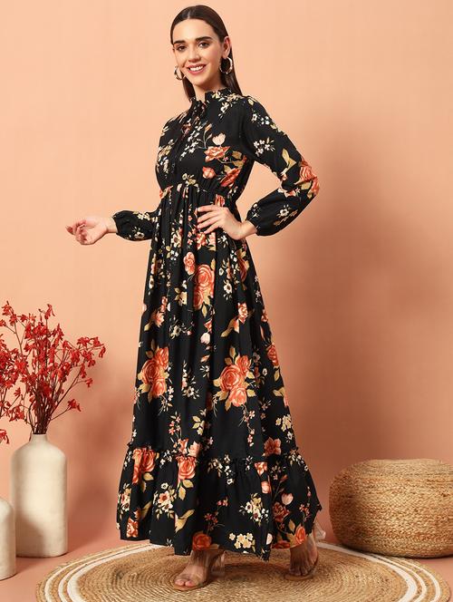 women floral print long sleeve tiered dress - 22036676 - Standard Image - 0