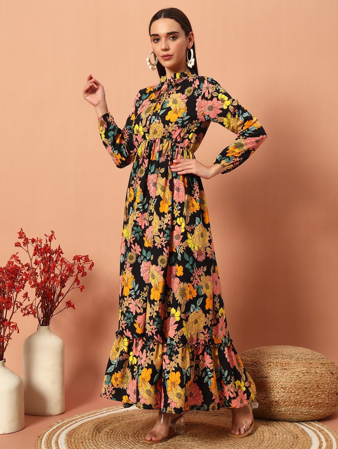 yellow polyseter fit & flare gown - 22036731 - Standard Image - 1