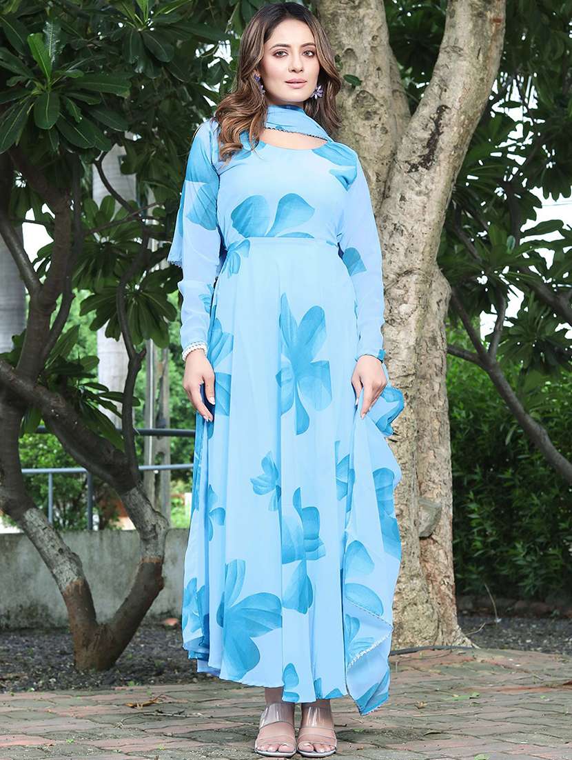 women floral printed long sleeve kurta dupatta set