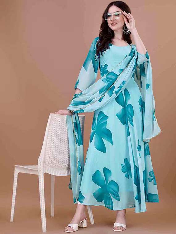 women floral printed long sleeve kurta dupatta set