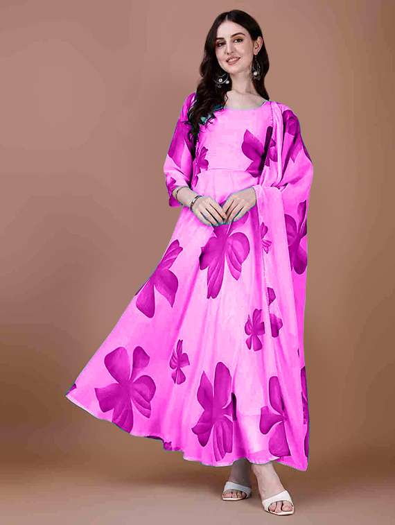 women floral printed long sleeve kurta dupatta set