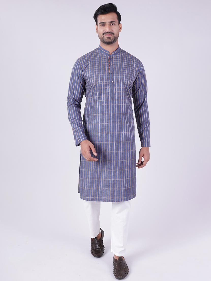 men checkered long sleeve kurta and pyjama set - 22036920 -  Standard Image - 1