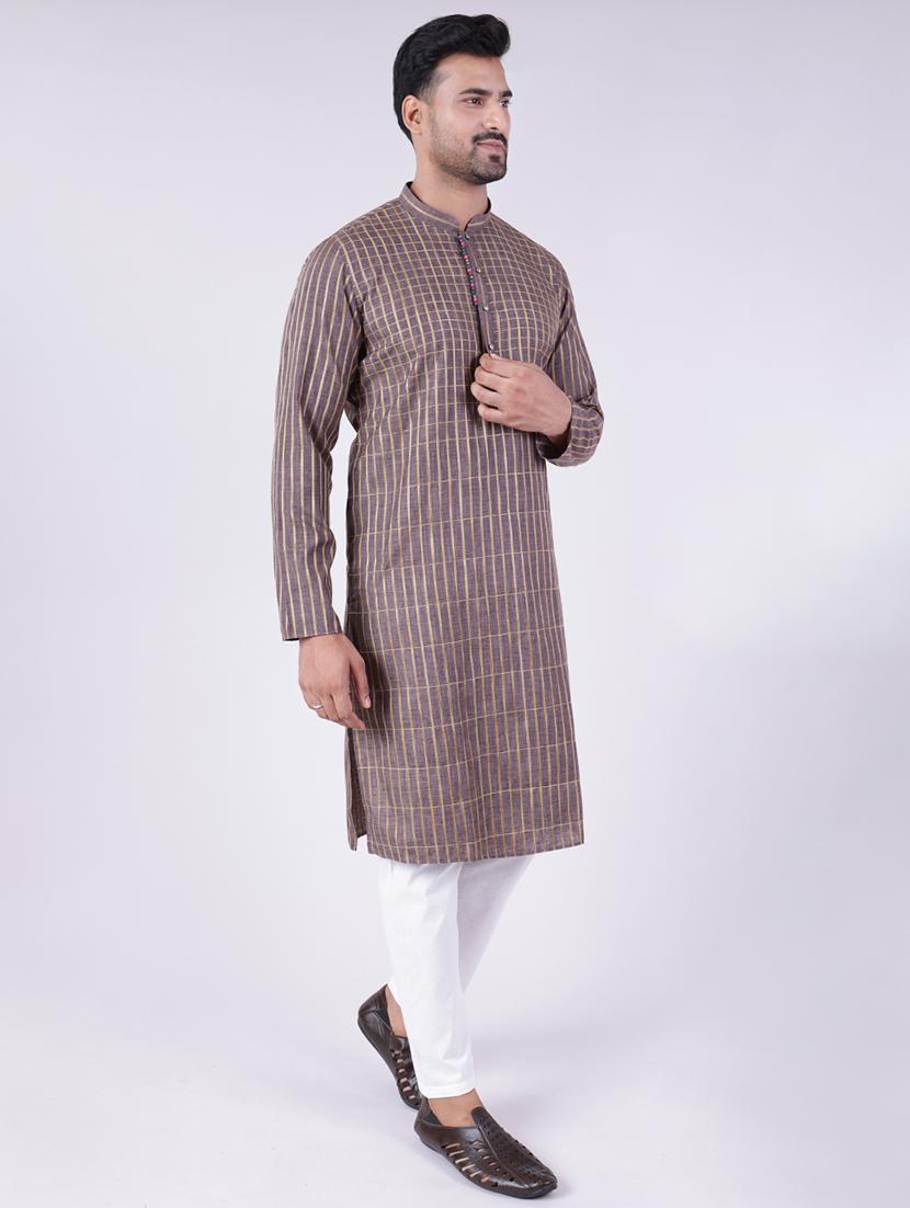 men checkered long sleeve kurta and pyjama set - 22036921 -  Standard Image - 1