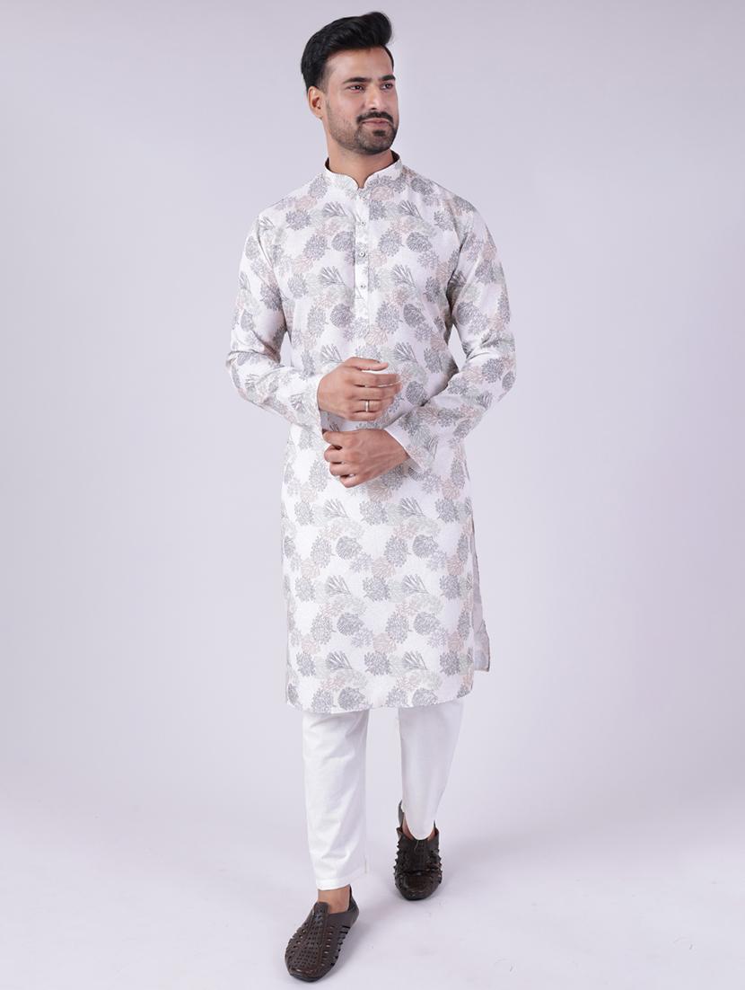 men printed long sleeve kurta and pyjama set - 22036922 -  Standard Image - 1