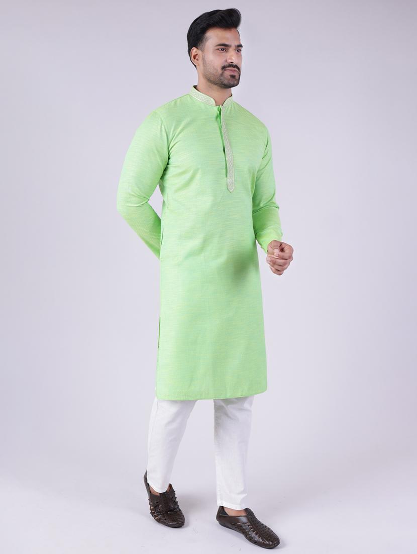men solid long sleeve kurta and pyjama set - 22036923 - Standard Image - 4