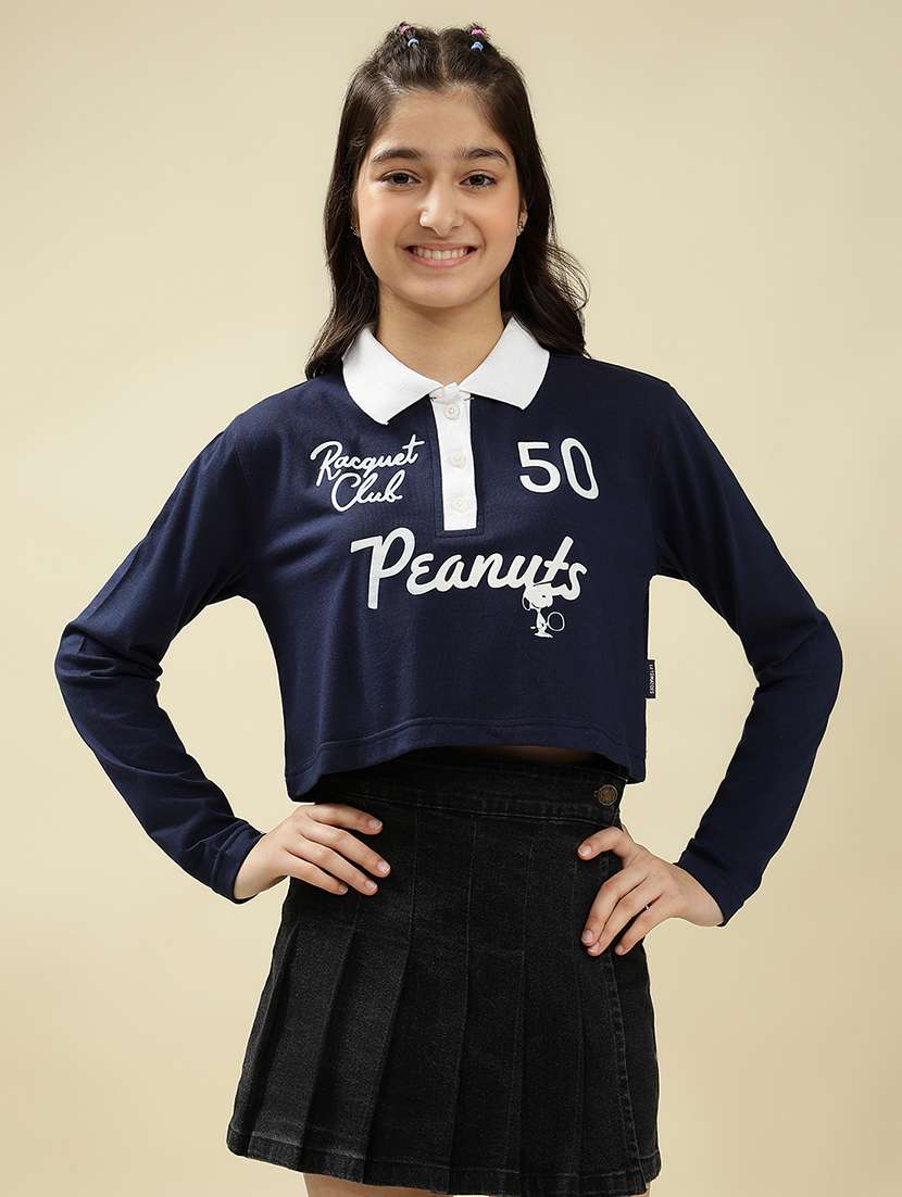 girls printed long sleeve crop top