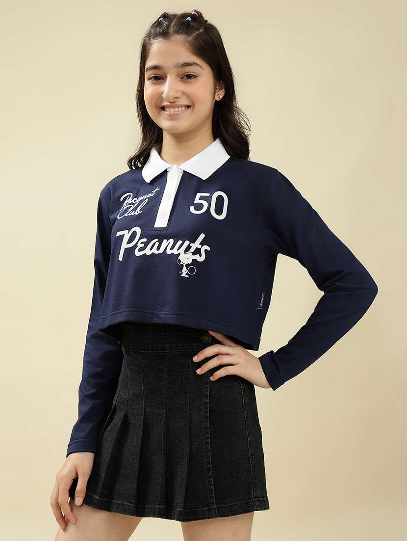 girls printed long sleeve crop top - 22036937 -  Standard Image - 1