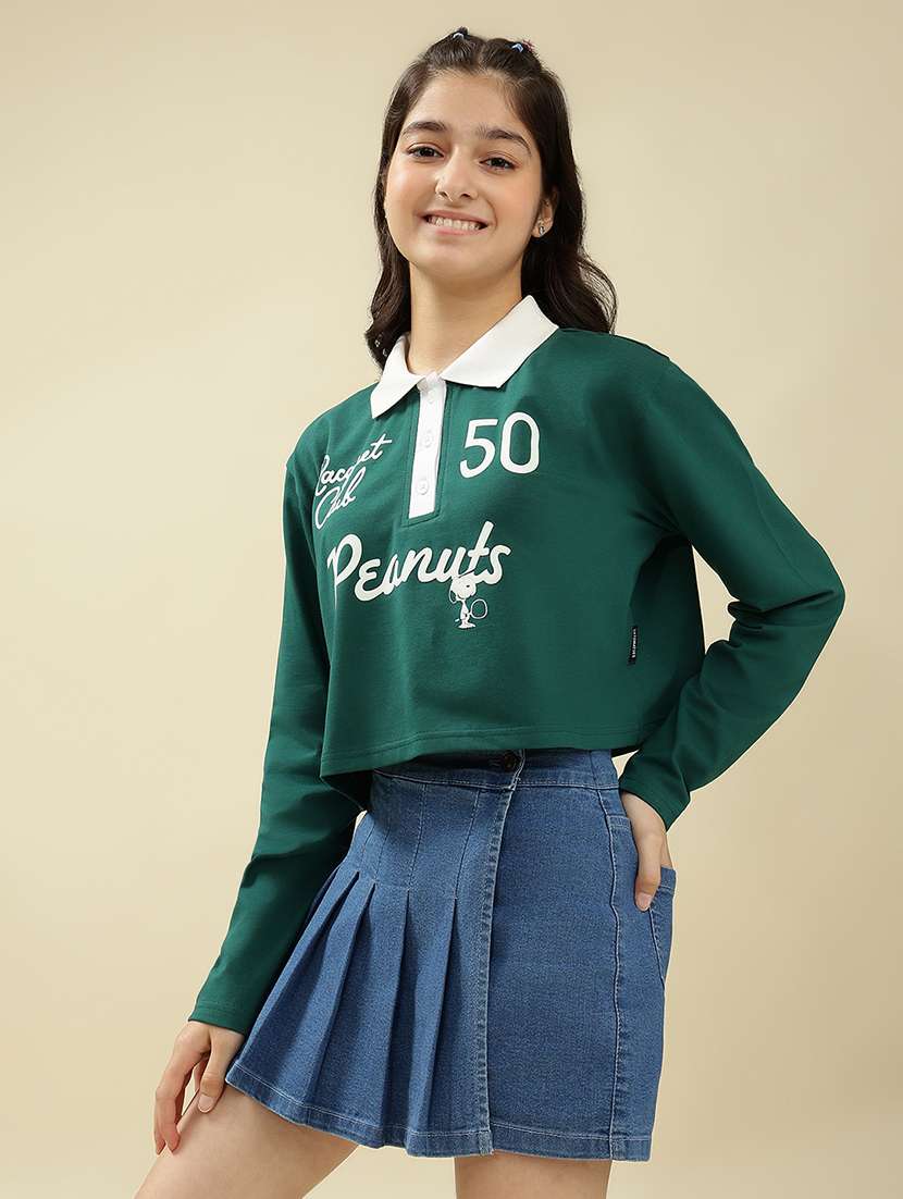 girls printed long sleeve crop top - 22036938 - Standard Image - 1
