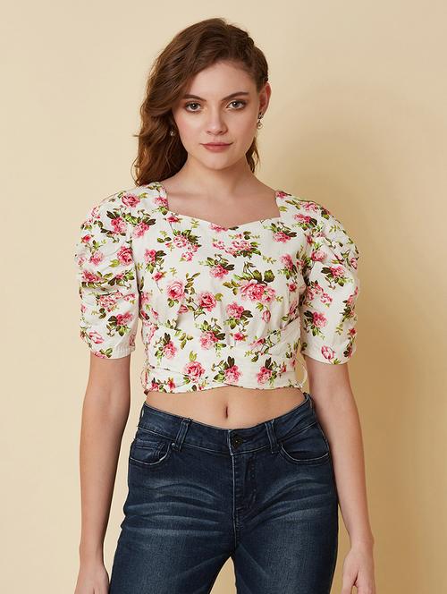women floral print puff sleeve crop top - 22036965 - Standard Image - 0
