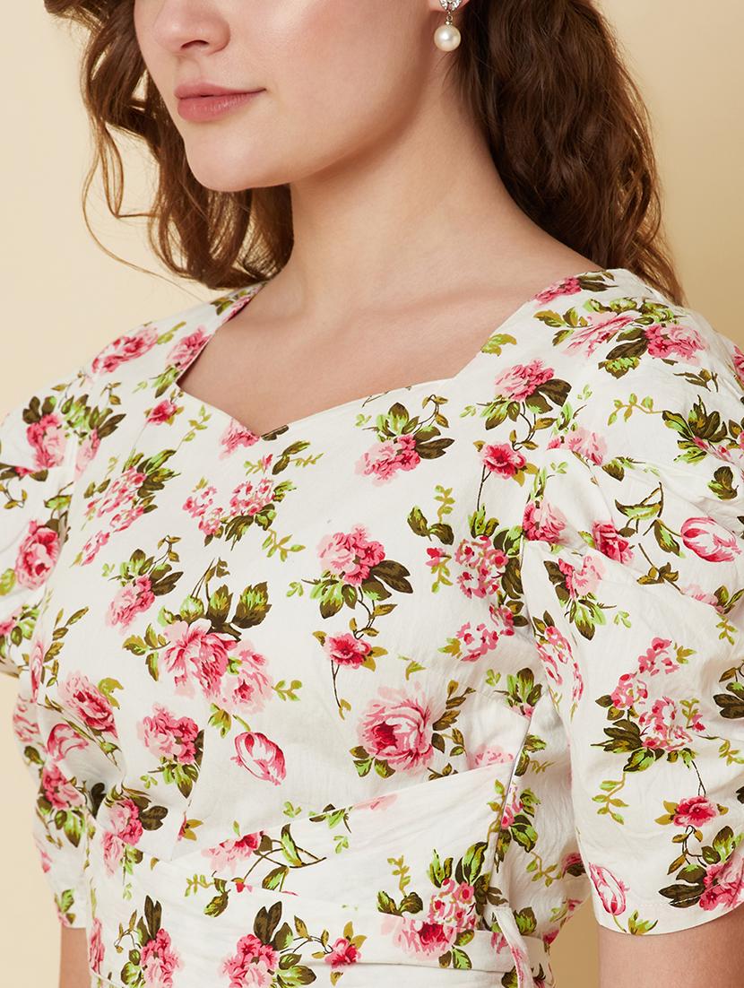 women floral print puff sleeve crop top - 22036965 - Standard Image - 4