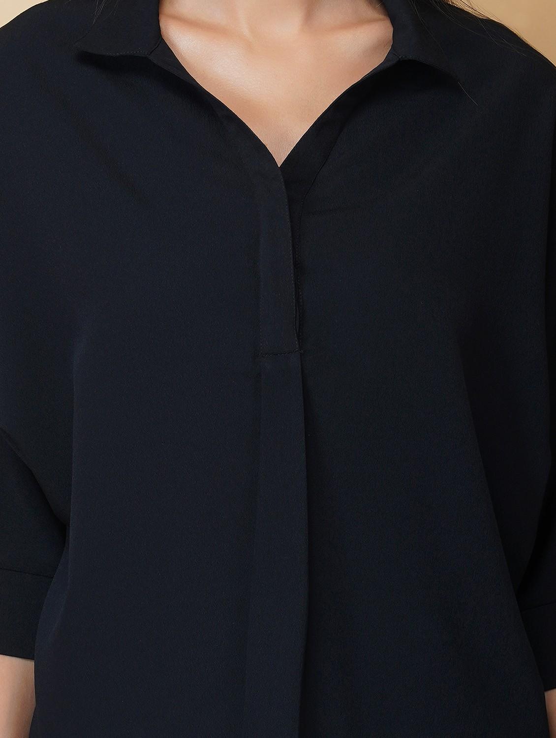 women black solid bell sleeve collared regular top - 22036966 - Standard Image - 4
