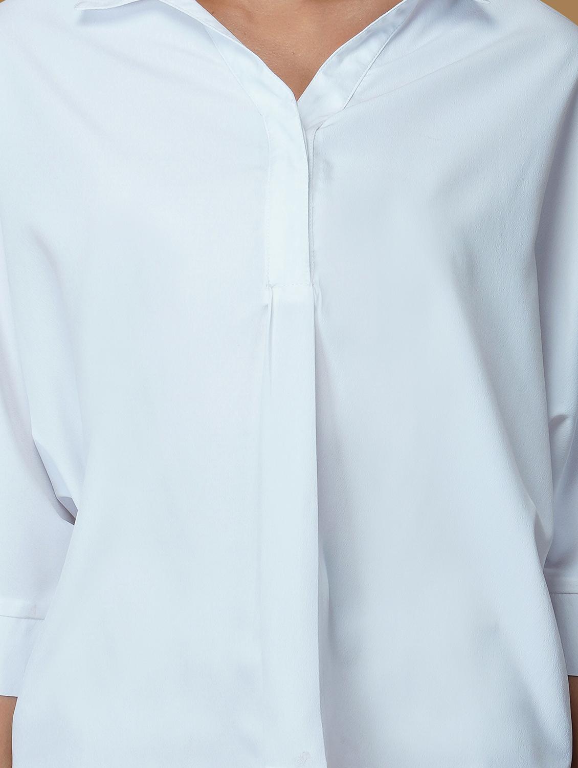 women solid collared bell sleeve shirt style top - 22036967 - Standard Image - 4