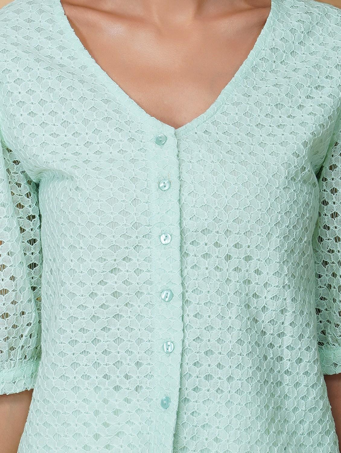 women solid puff sleeve laced regular top - 22036969 - Standard Image - 4