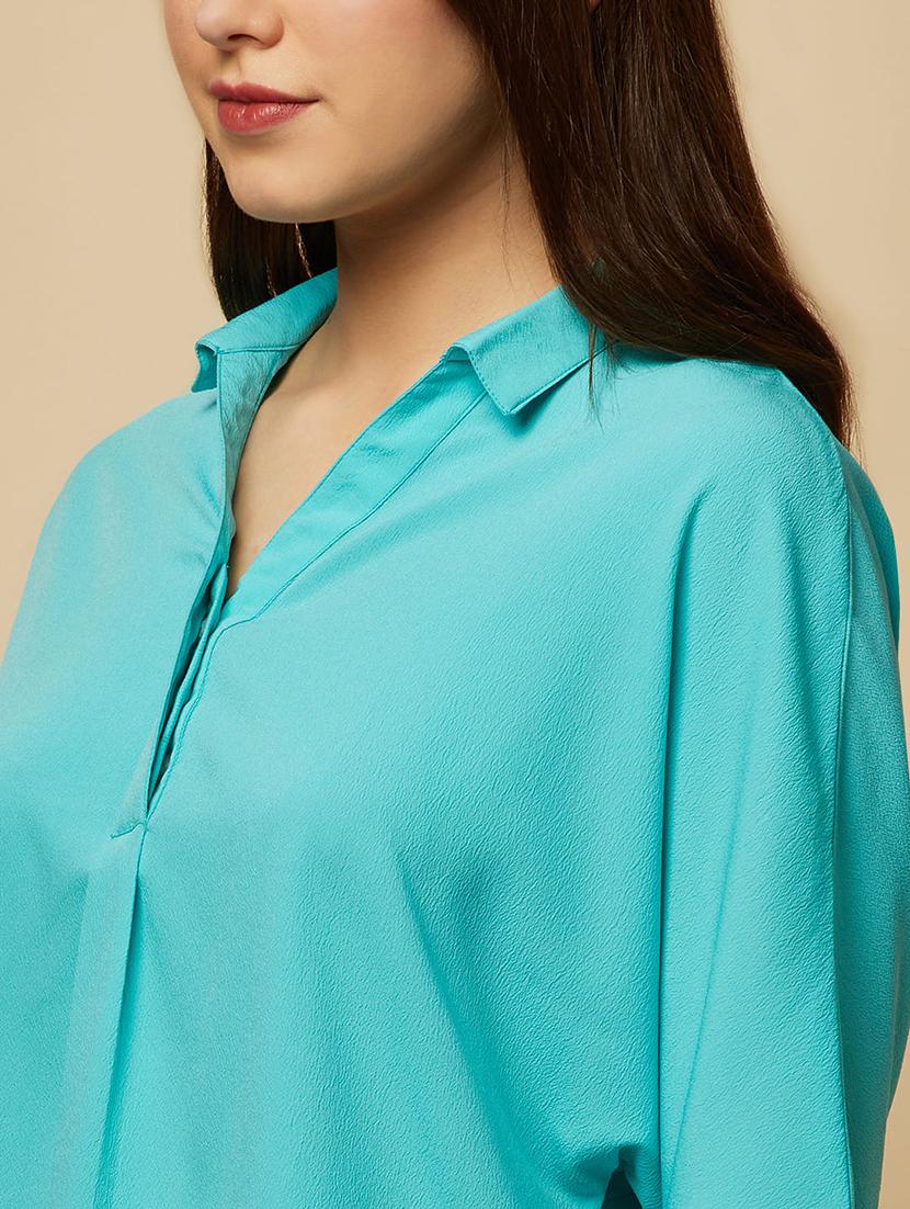 women solid collared bell sleeve shirt style top - 22036970 - Standard Image - 4