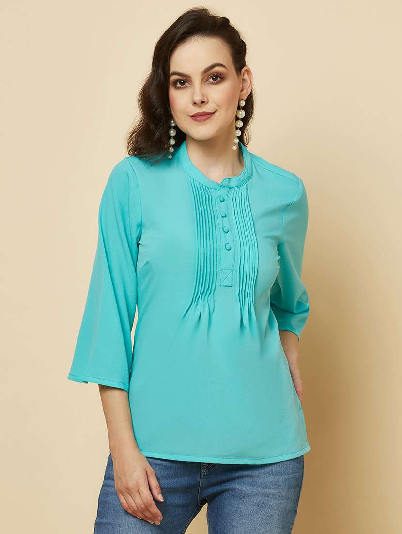 women solid bell sleeve regular top