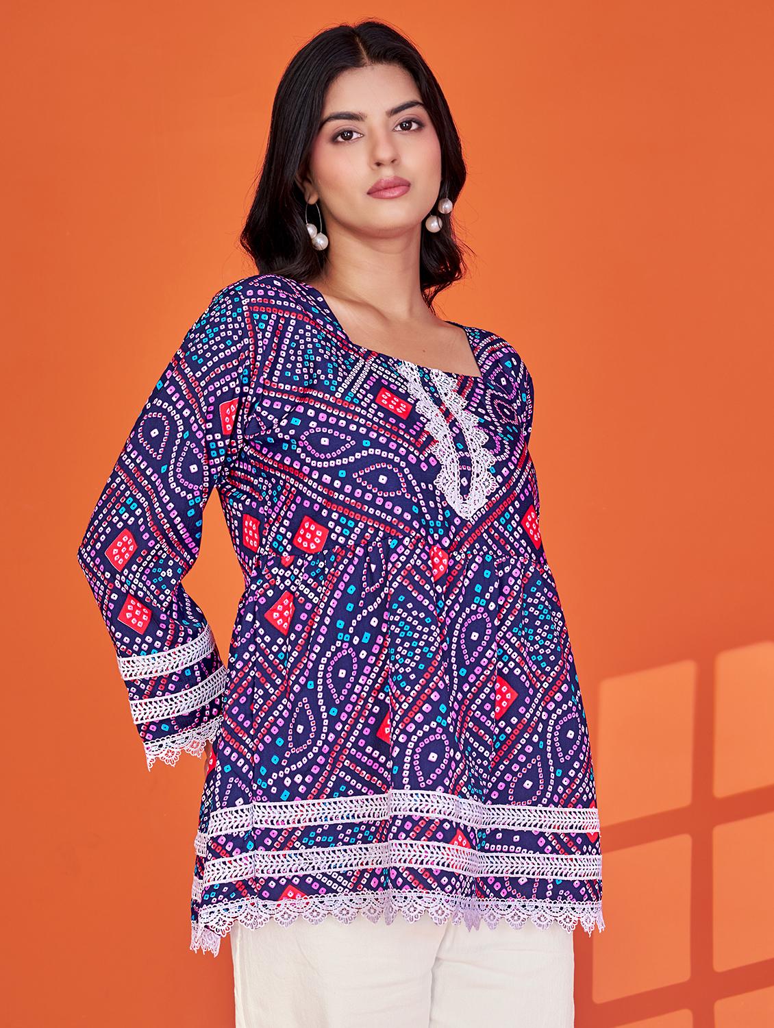 women printed long sleeve flared kurti - 22036974 - Standard Image - 1