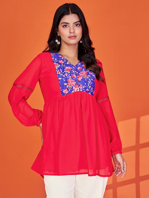 women floral print long sleeve flared tunic - 22036975 - Standard Image - 0