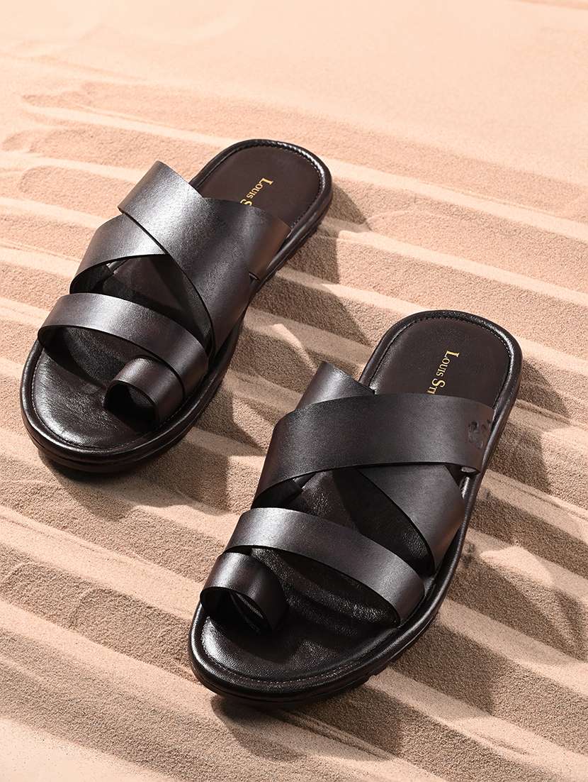 men brown slip on sandal