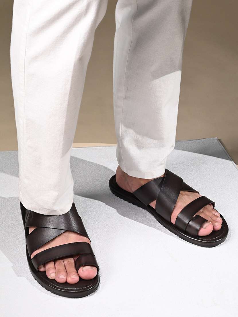 men brown slip on sandal - 22036982 -  Standard Image - 1