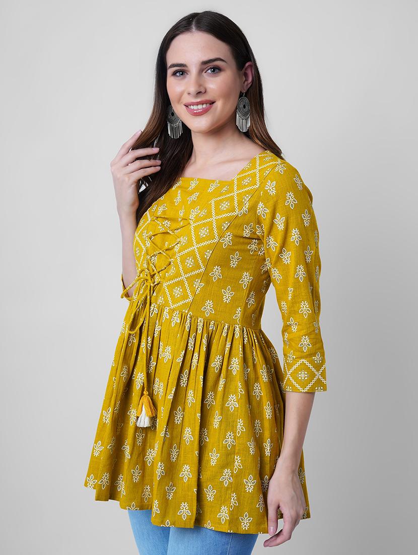 women printed three quarter sleeve flared kurti - 22036993 -  Standard Image - 1