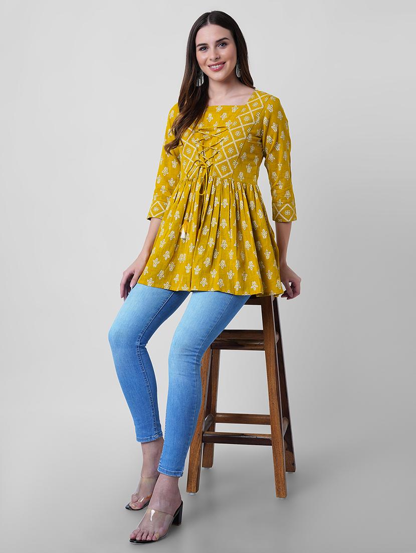 women printed three quarter sleeve flared kurti - 22036993 - Standard Image - 4