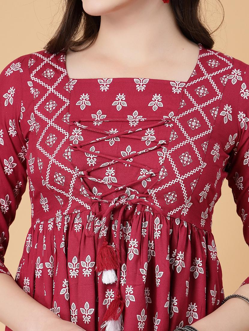 women printed three quarter sleeve flared kurti - 22036996 - Standard Image - 4
