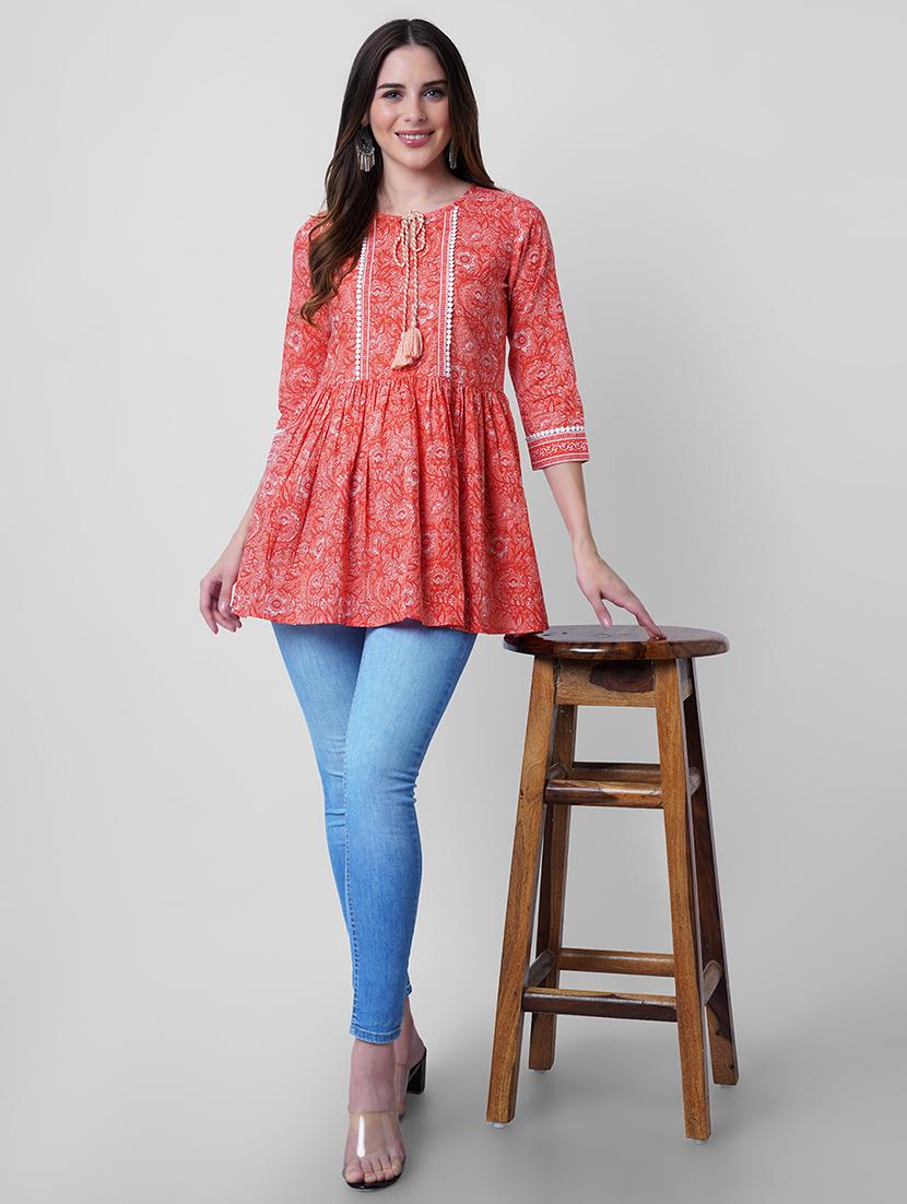 women printed three quarter sleeve flared kurti - 22036997 - Standard Image - 4