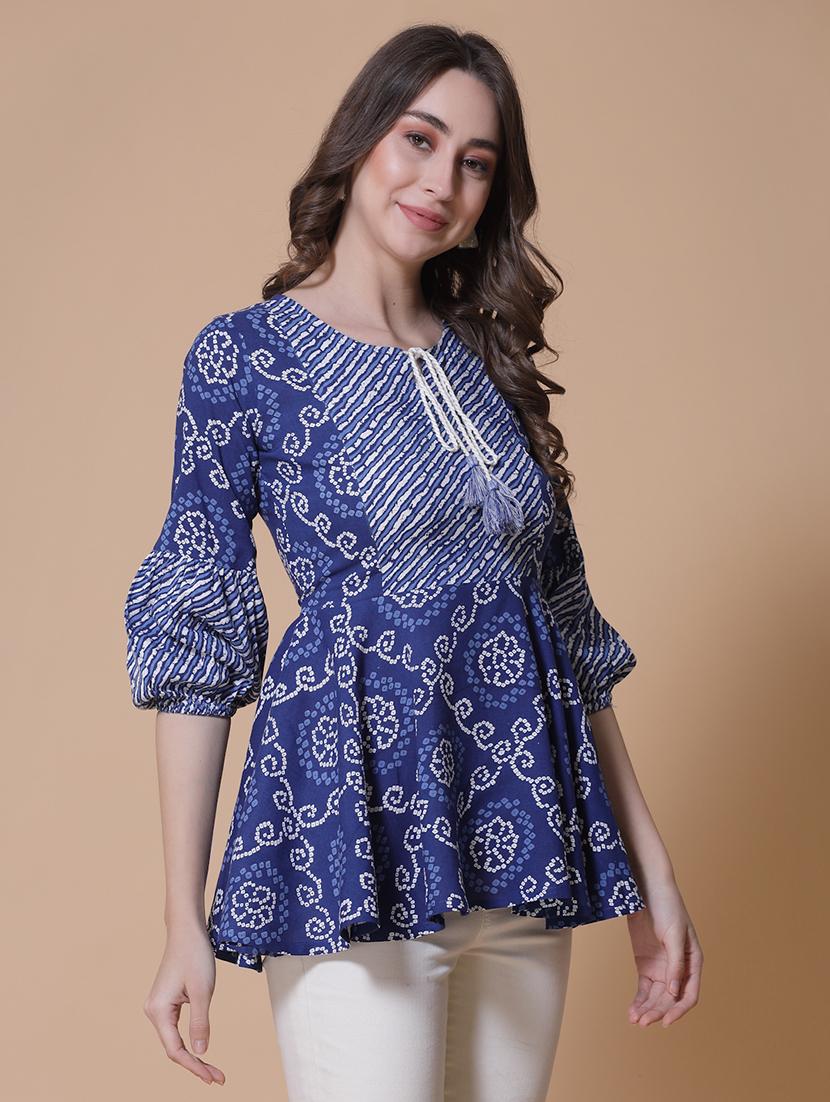 women printed three quarter sleeve flared kurti - 22036999 - Standard Image - 4