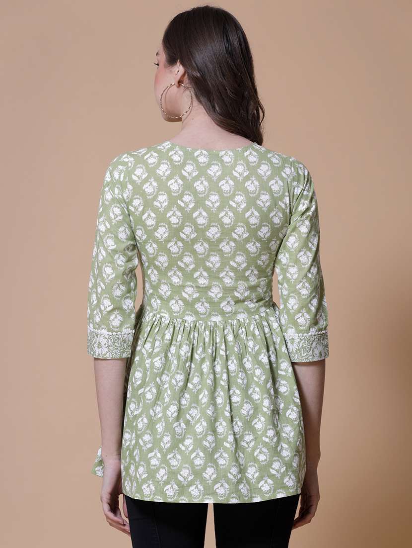 women printed three quarter sleeve flared kurti - 22037001 - Standard Image - 1