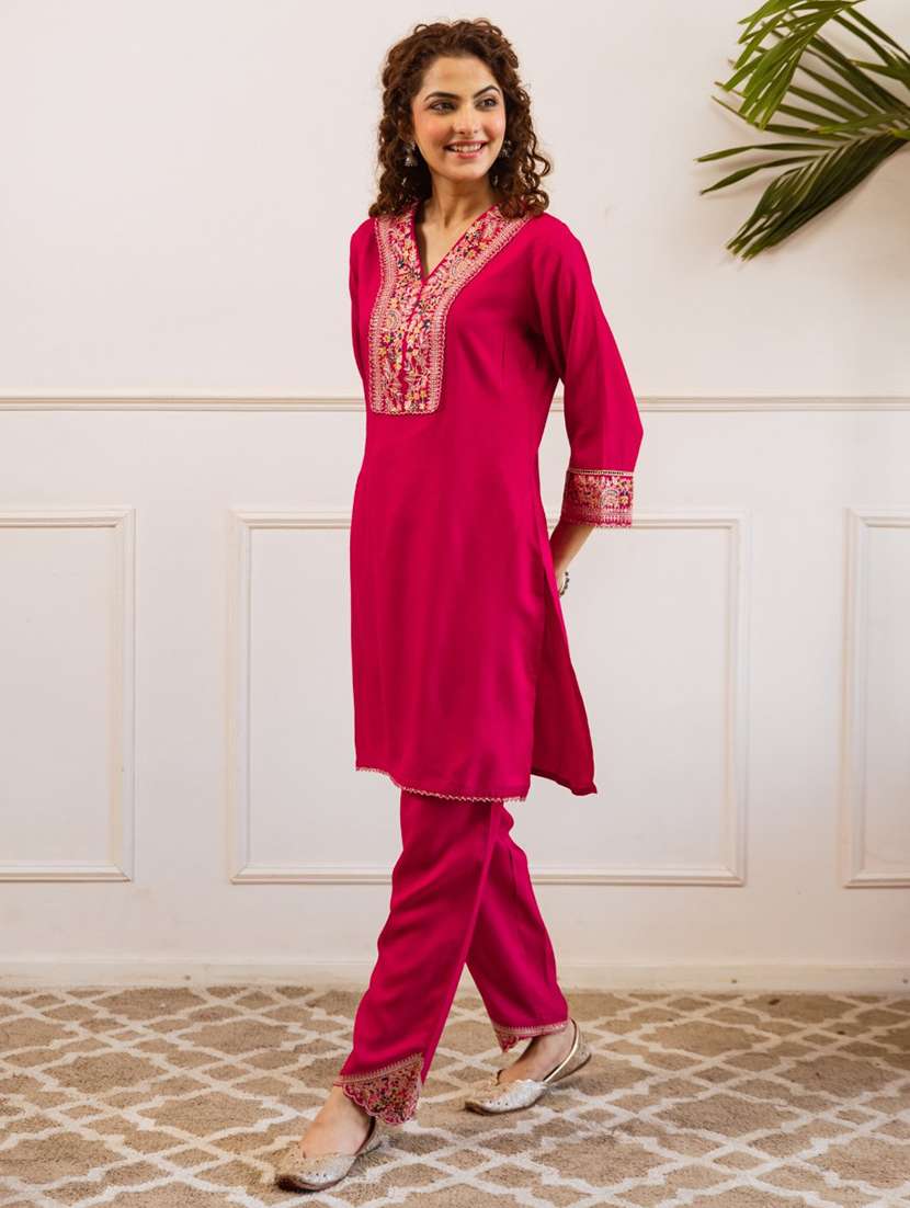 women embroidered bell sleeve ethnic co-ord set - 22037027 - Standard Image - 1