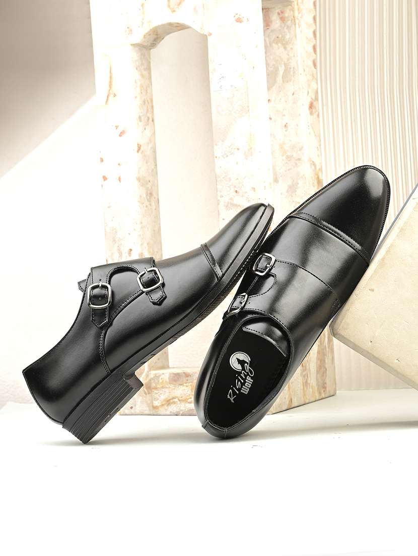 black synthetic monk straps - 22037034 -  Standard Image - 1