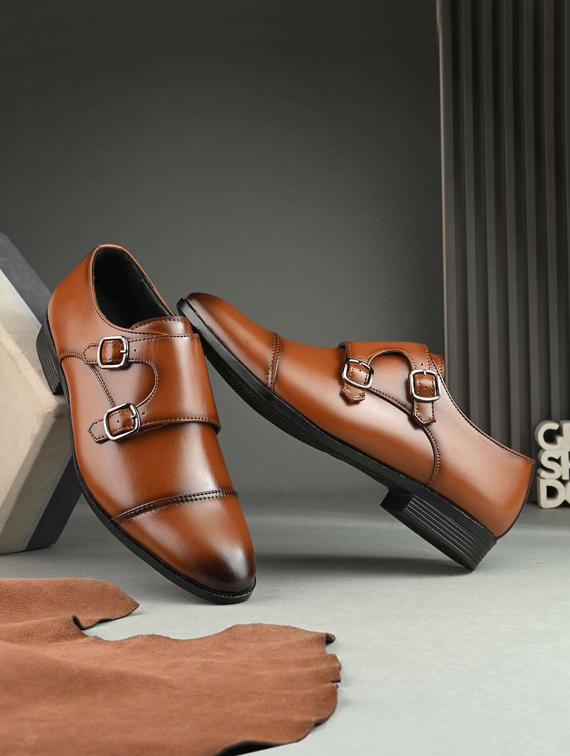 men tan solid monk strap - 22037036 -  Standard Image - 1