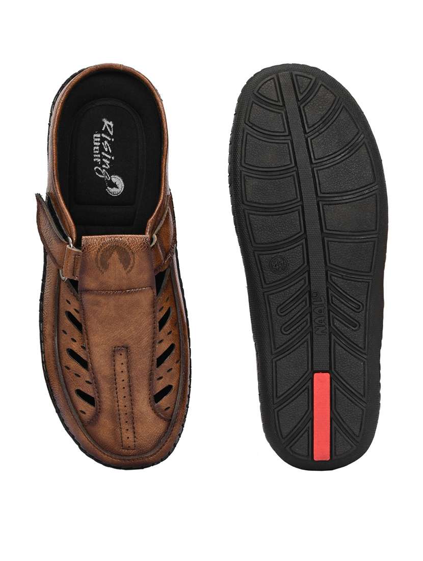 men solid brown slip on sandal - 22037041 - Standard Image - 4