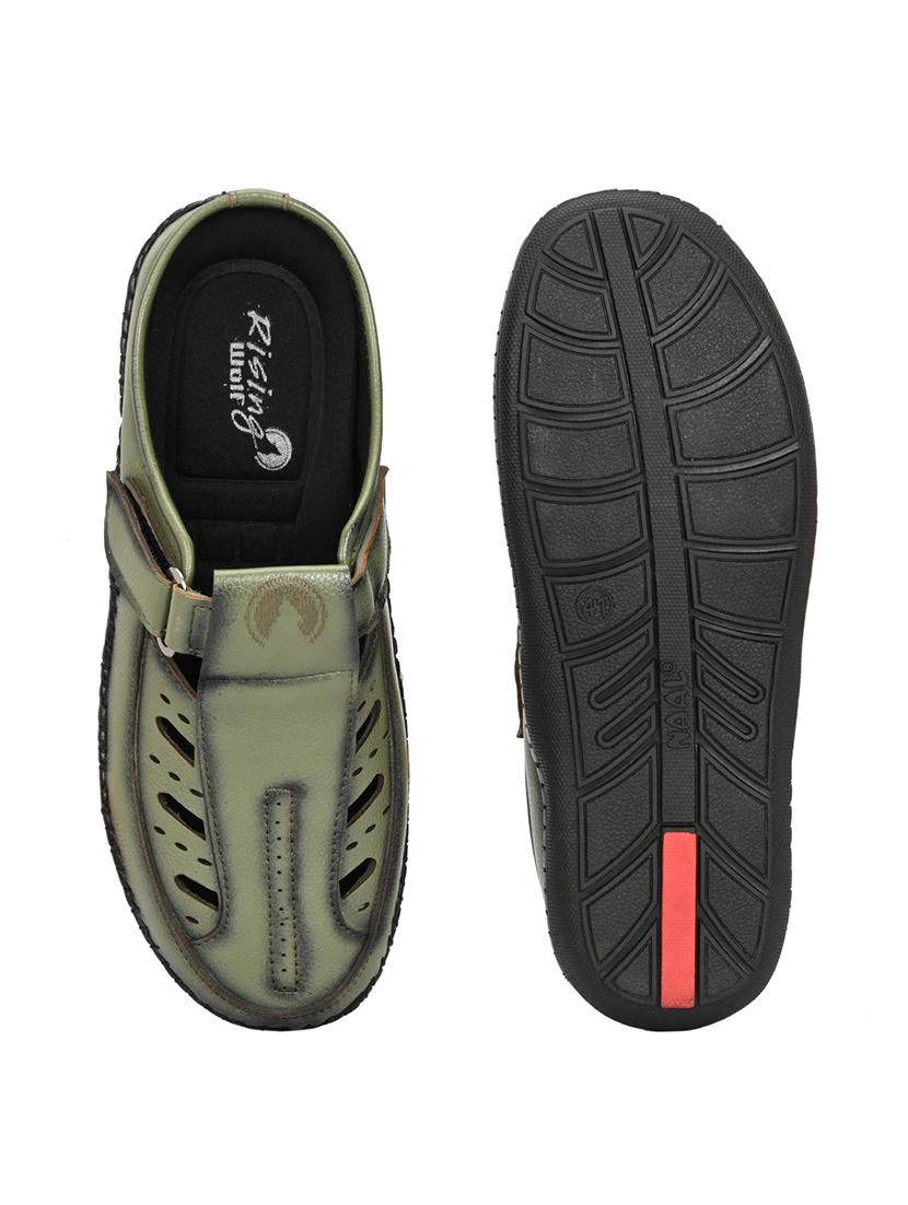 men solid green slip on sandal - 22037042 - Standard Image - 4