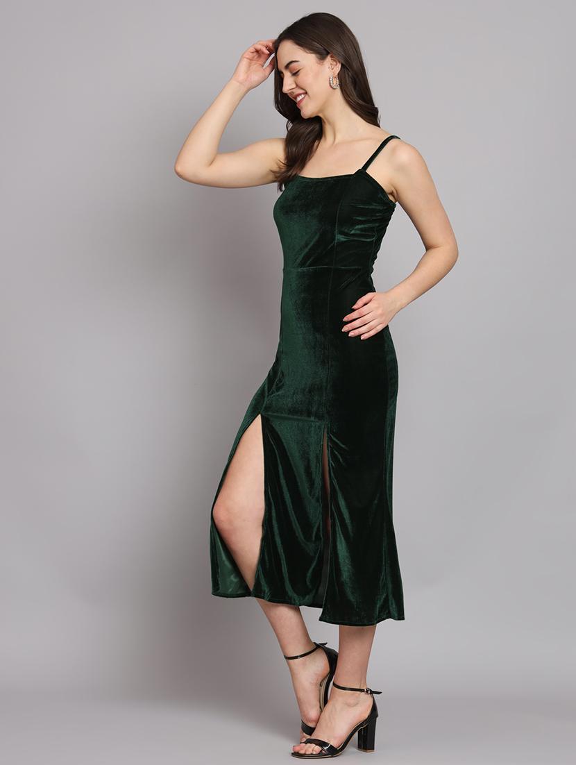 women solid shoulder strap velvet sheath dress - 22037049 - Standard Image - 1