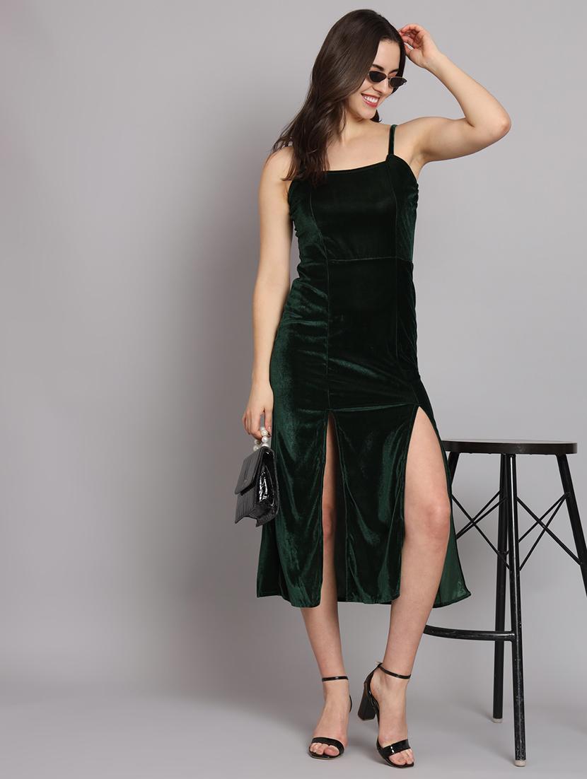 women solid shoulder strap velvet sheath dress - 22037049 - Standard Image - 4