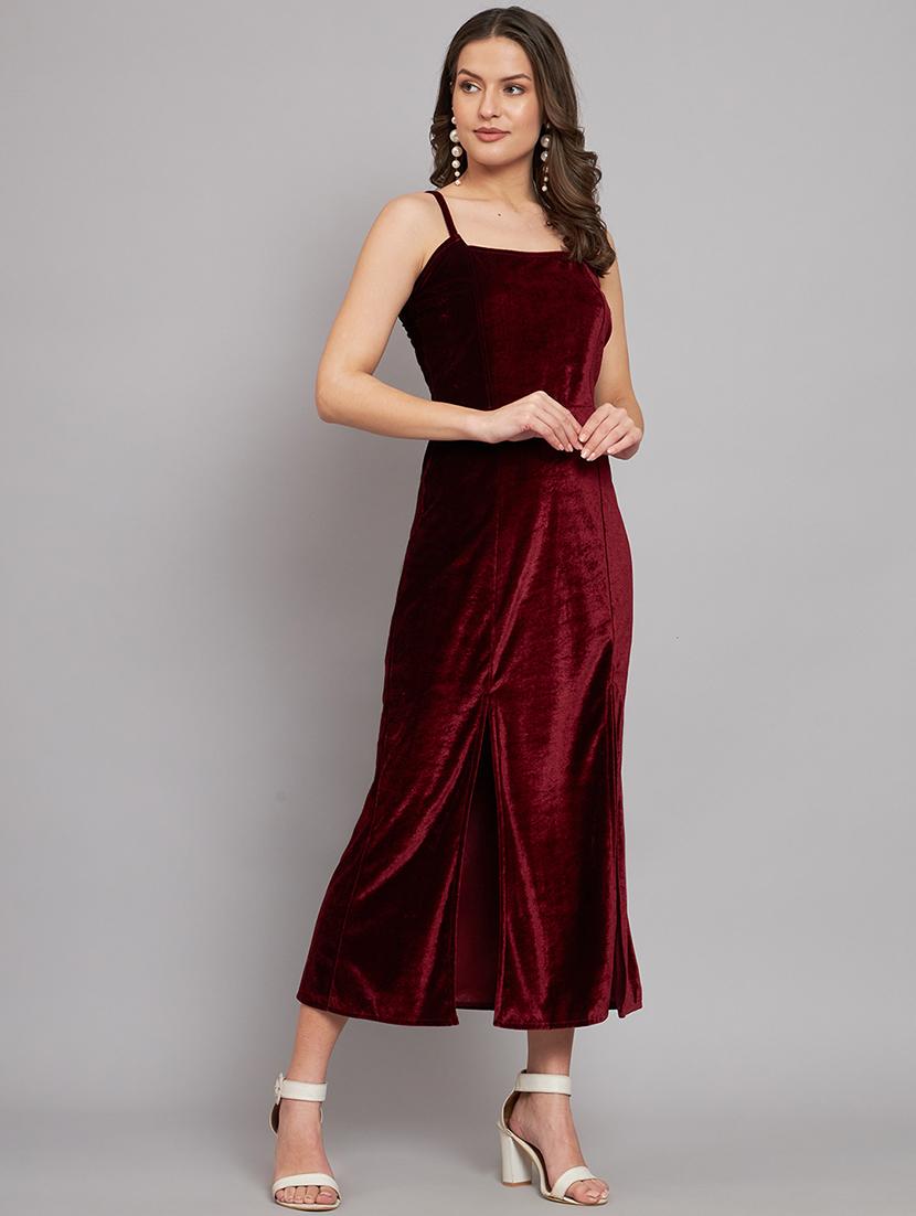 women solid shoulder strap velvet sheath dress - 22037050 - Standard Image - 4