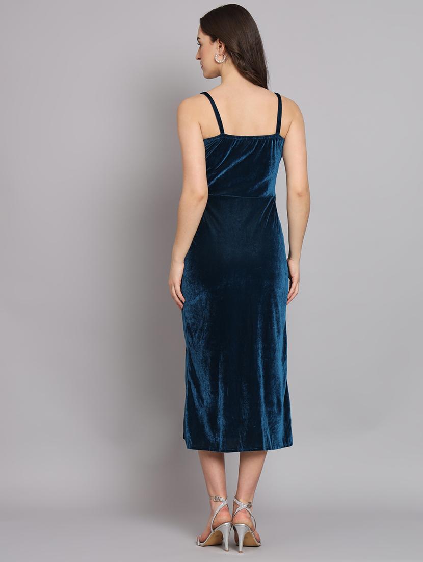 women solid shoulder strap velvet sheath dress - 22037052 - Standard Image - 4